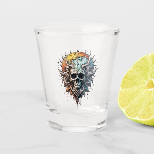 Ornate Cosmic Skull Gothic Baroque Mandala  Shot Glass (Front)