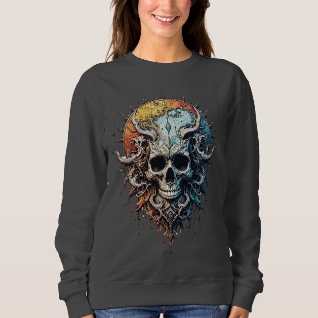 Ornate Cosmic Skull Gothic Baroque Mandala  Sweatshirt (Front)
