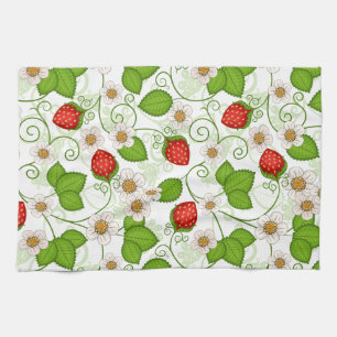 Ornate Cottagecore Strawberry Botanical Vines Tea Towel