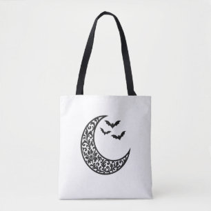 Ornate Crescent Moon with Floral Patterns and Flyi Tote Bag