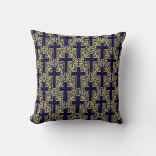 Ornate Cross-24 Blue and Gold Cushion