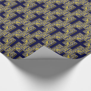 Ornate Cross-24-Blue and Gold Wrapping Paper