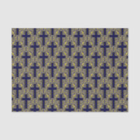 Ornate Cross 24 Blue-Gold-TISSUE WRAPPING PAPER