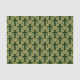 Ornate Cross 25 Green-Gold-TISSUE WRAPPING PAPER