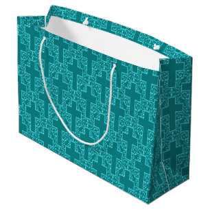 Ornate Cross-3-Teal-GIFT BAG L