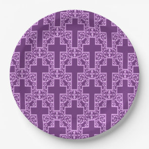 Ornate Cross 7 Purple-PAPER PARTY PLATES