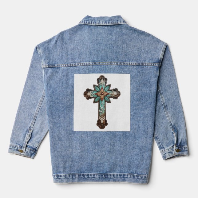 Ornate Cross  Denim Jacket (Back)
