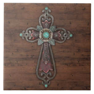 Ornate Cross Wall Plaque Ceramic Tile