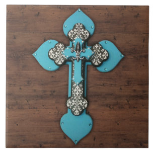 Ornate Cross Wall Plaque Ceramic Tile