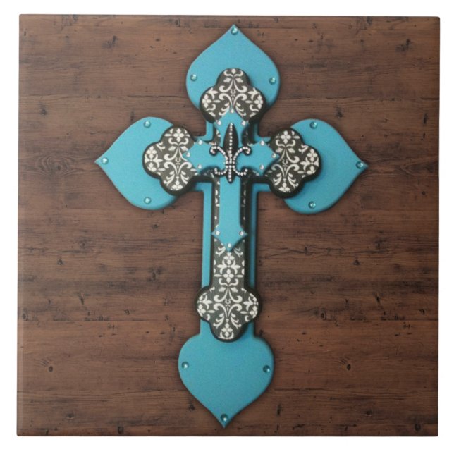Ornate Cross Wall Plaque Ceramic Tile (Front)