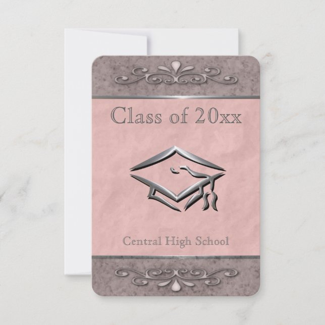 Ornate Customisable Pink Graduation Invitations (Front)