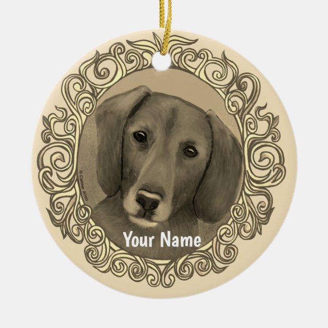 Ornate Dachshund  Ceramic Ornament (Front)