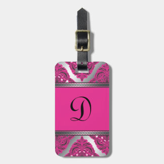 Ornate Damask Pink, Black, Silver Luggage Tag