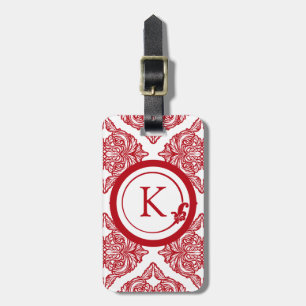 Ornate Damask Red and White Luggage Tag