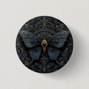 Ornate Dark Blue Butterfly with Gold Filigree 3 Cm Round Badge