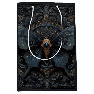 Ornate Dark Blue Butterfly with Gold Filigree Medium Gift Bag