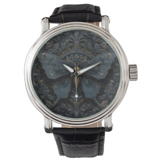 Ornate Dark Blue Butterfly with Gold Filigree Watch