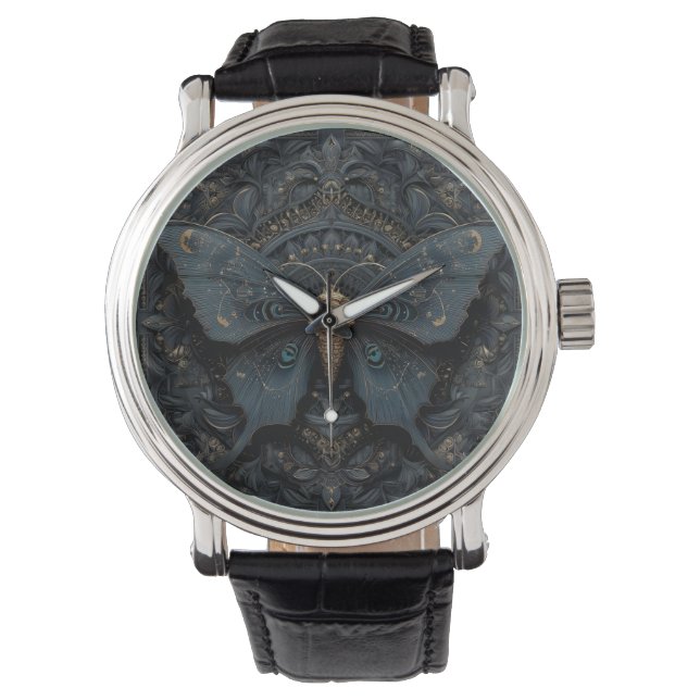 Ornate Dark Blue Butterfly with Gold Filigree  Watch (Front)