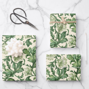 Ornate dark green acanthus leaves pattern wrapping paper sheet