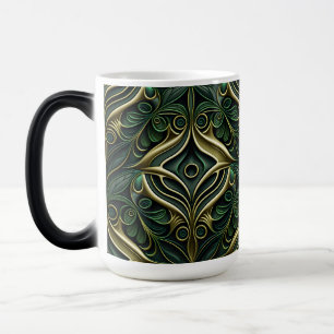 ORNATE DARK GREEN & GOLD ART DECO PATTERN MAGIC MUG