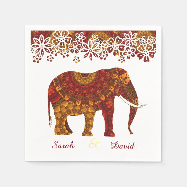 Ornate Decorated Indian Elephant Design Napkin (Front)