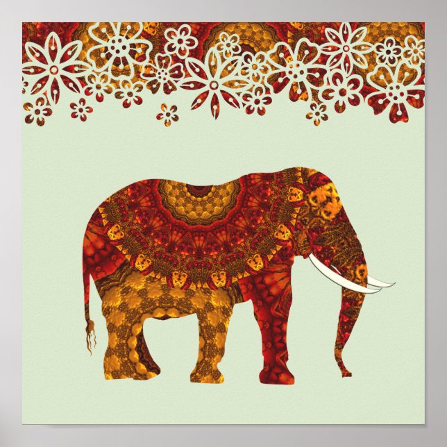 Ornate Decorated Indian Elephant Design Poster (Front)