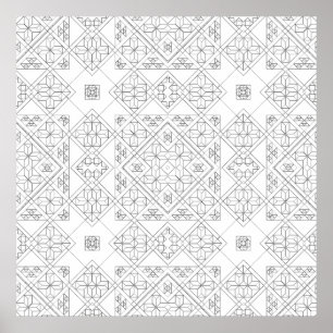 Ornate Diamond Tile Mandala Pattern for Colouring Poster