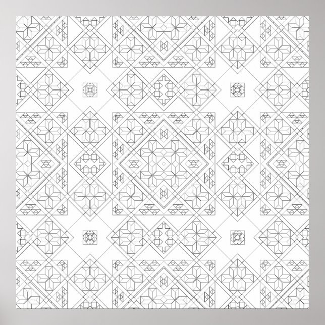 Ornate Diamond Tile Mandala Pattern for Colouring Poster (Front)