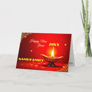 Ornate Diya – Warm Golden New Year Holiday Card