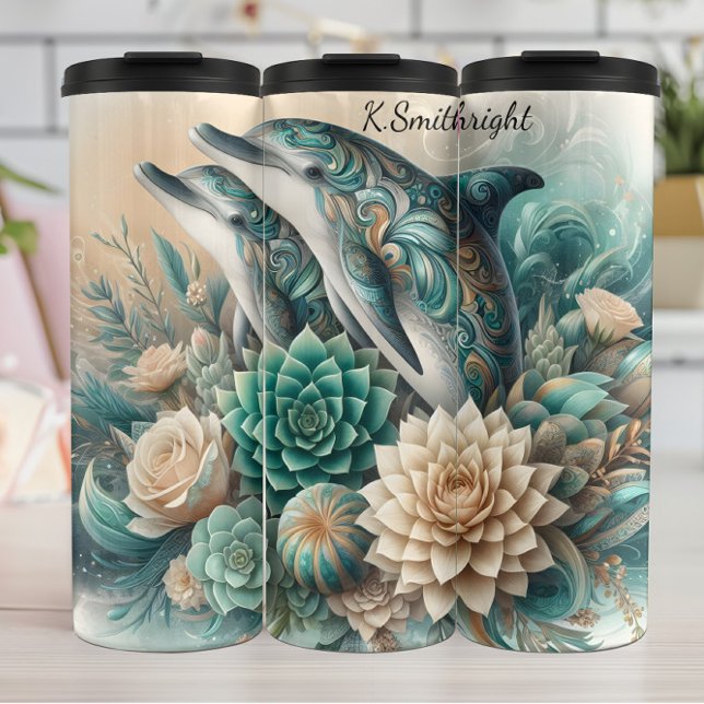 Ornate Dolphins Succulent Floral Thermal Tumbler (Creator Uploaded)