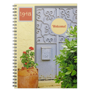 ORNATE DOOR & FLOWERS IN TERRACOTTA POT NOTEBOOK