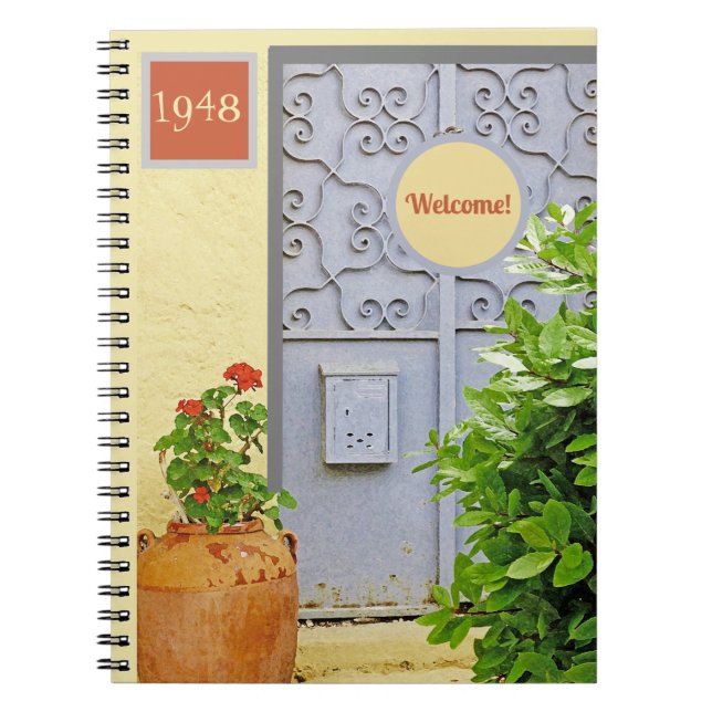 ORNATE DOOR & FLOWERS IN TERRACOTTA POT NOTEBOOK (Front)