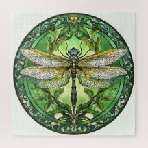 Ornate Dragonfly with Green Floral Frame 