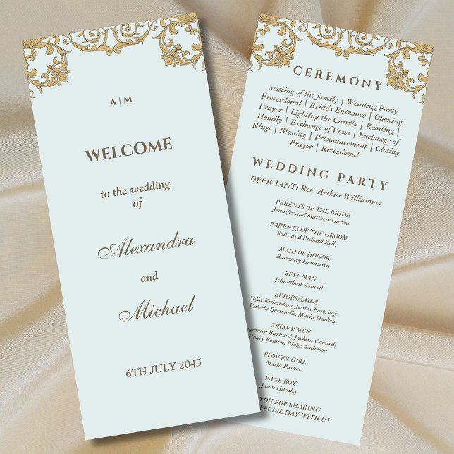 Ornate Dusty Blue Vintage Baroque Wedding Program (Creator Uploaded)