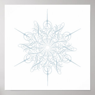 Ornate Elegant Ice Blue Snowflake Christmas Poster