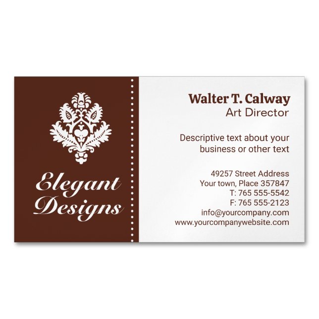 Ornate Element | Brown Magnetic Business Card (Front)
