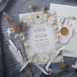 Ornate Embossed Vintage Elegant QR Code Wedding Invitation