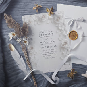 Ornate Embossed Vintage Roses Elegant Wedding Invitation