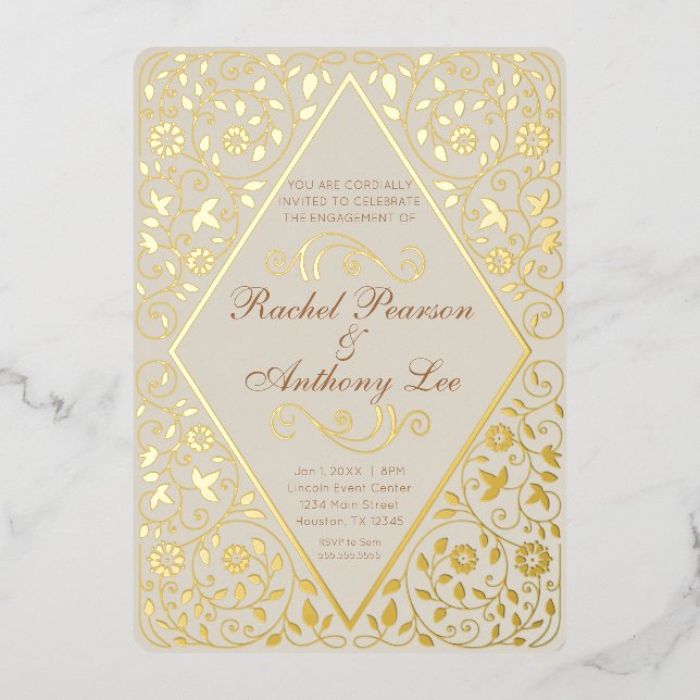 Ornate Engagement Party Botanical Foil Invitation  (Front)