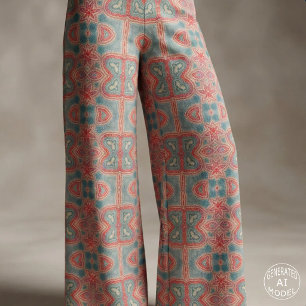 Ornate Ethnic Indian Boho Teal Coral Red Mandala Fabric