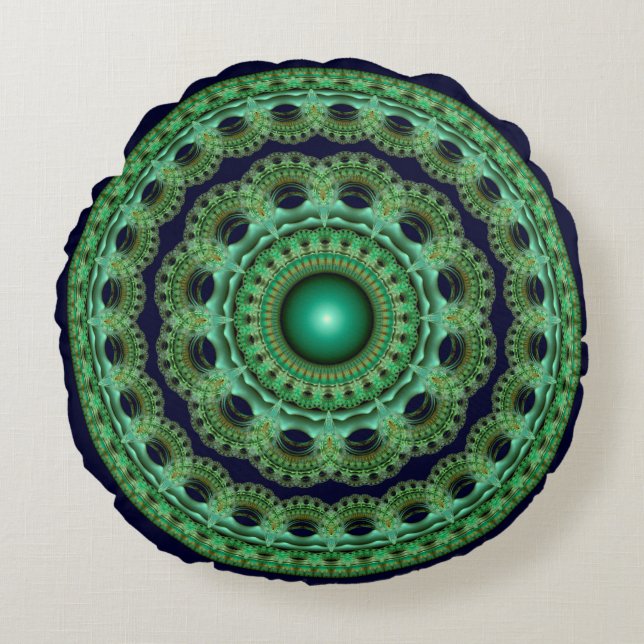 Ornate fairy round fractal mandala cushion (Front)