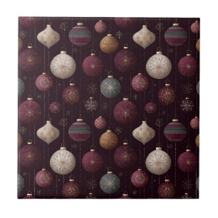 Ornate Festive Bauble in Rose, Gold, and Cream Ceramic Tile