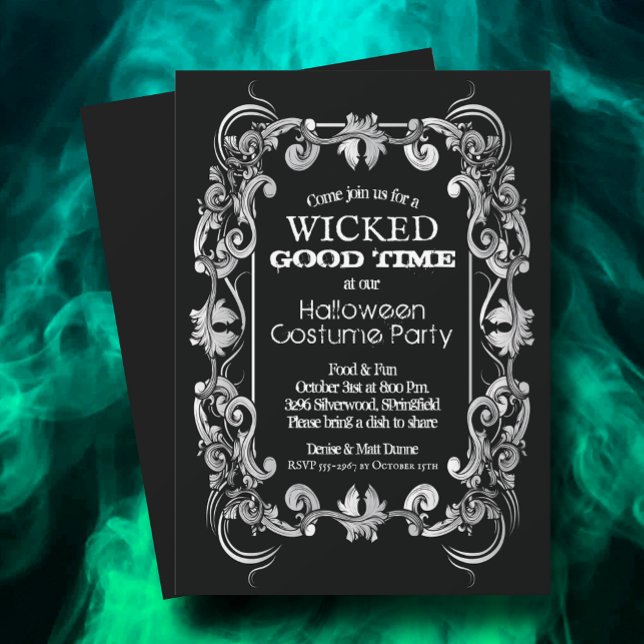 Ornate Filigree Border on Black Halloween Invitation (Creator Uploaded)