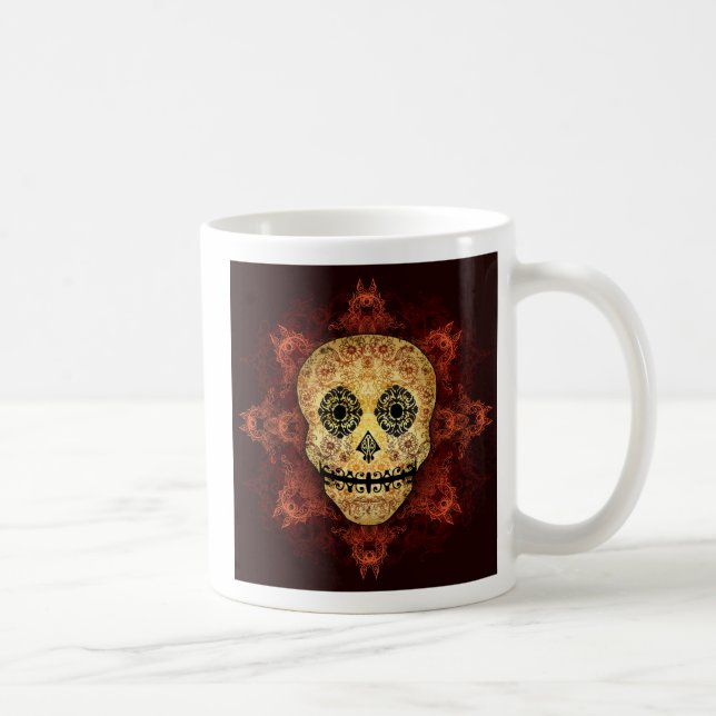 Ornate Flame Sugar Skull Coffee Mug (Right)