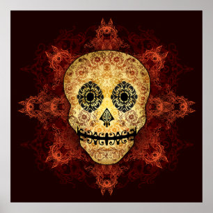 Ornate Flame Sugar Skull Print