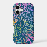 Ornate Floral and Butterfly Colorful Line Pattern