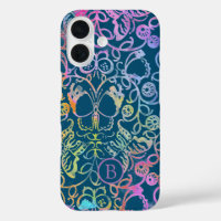 Ornate Floral and Butterfly Colourful Line Pattern