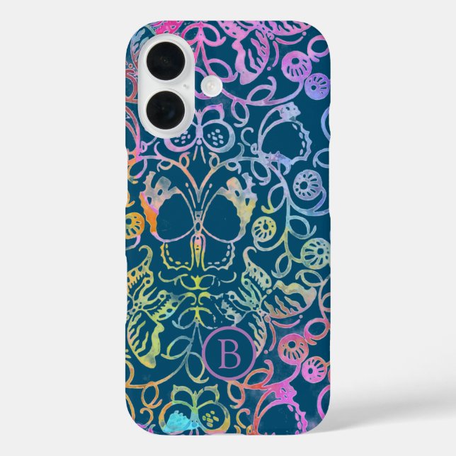Ornate Floral and Butterfly Colourful Line Pattern Case-Mate iPhone Case (Back)