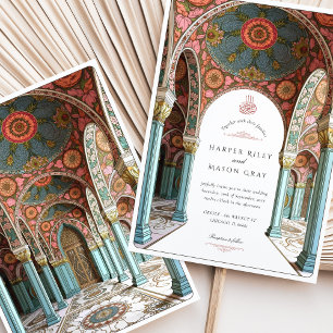 Ornate Floral Arch & Dome Islamic Wedding Invitation