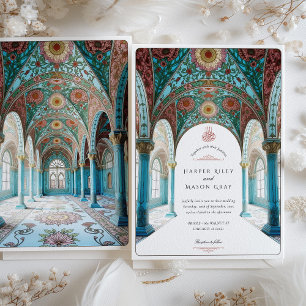 Ornate Floral Arch & Dome Islamic Wedding Invitation